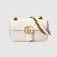 Gucci Mini Marmont Flap Shoulder Bag In Matelasse Leather 446744 White