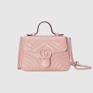 Gucci Mini Marmont Top Handle Bag In Matelasse Leather Pink