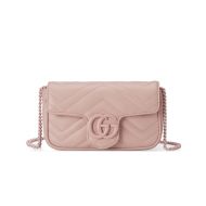 Gucci Super Mini Marmont Flap Shoulder Bag In Matelasse Leather 476433 Pink