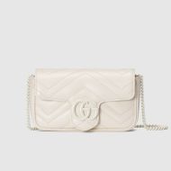 Gucci Super Mini Marmont Flap Shoulder Bag In Matelasse Leather 476433 White