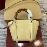 Gucci Mini Bamboo Top Handle Tote with Embossed Logo In Shiny Leather 805832 Yellow