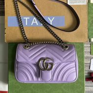 Gucci Mini Marmont Flap Shoulder Bag In Matelasse Leather 446744 Purple