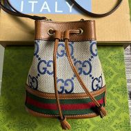 Gucci Mini Ophidia Bucket Bag In Jumbo GG Canvas 550620 Beige/Blue