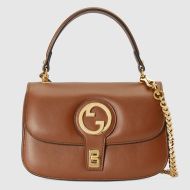 Gucci Small Blondie Flap Top Handle Bag In Leather 735101 Brown