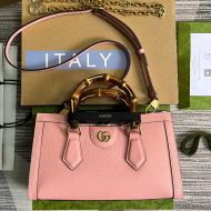 Gucci Small Diana Tote with Bamboo Handle In Textured Leather 735153 Pink