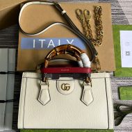 Gucci Small Diana Tote with Bamboo Handle In Textured Leather 735153 White