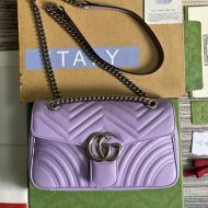 Gucci Small Marmont Flap Shoulder Bag In Matelasse Leather 443497 Purple