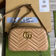 Gucci Small Marmont Shoulder Bag In Matelasse Leather 447632 Khaki/Gold