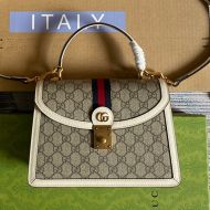 Gucci Small Ophidia Top Handle Bag In GG Supreme Canvas 651055 Beige/White