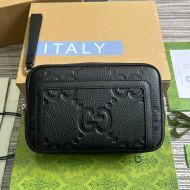 Gucci Small Pouch with Flap Pocket In Jumbo GG Leather 760244 Black