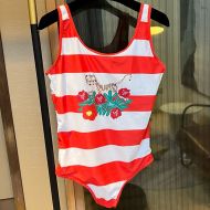 Gucci Stripe Swimsuit with Tiger Floral Women Lycra Red/White