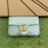 Gucci Super Mini Marmont Flap Shoulder Bag In Matelasse Leather 476433 Blue/Gold