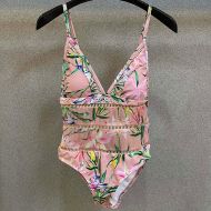 Gucci Swimsuit with Floral Stripe Women Lycra and Lace Pink