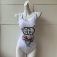 Gucci Swimsuit with Interlocking G Bird Tiger Floral Women Lycra White