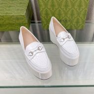 Gucci Vegas Platform Loafers Women Crocodile-Embossed Leather White