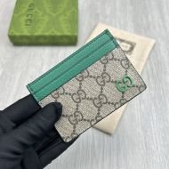 Gucci Card Case with GG Logo In GG Supreme Canvas Beige/Green