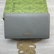 Gucci Large Chain Wallet with Logo Script In Leather Grey