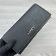 Gucci Large Continental Wallet with Logo Script In Leather Black