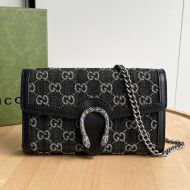 Gucci Large Dionysus Chain Wallet In Jumbo GG Denim Black