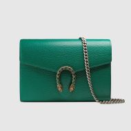 Gucci Large Dionysus Chain Wallet In Textured Leather Green