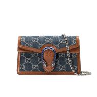 Gucci Super Mini Dionysus Crossbody Bag In GG Supreme Denim Blue/Brown