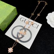 Gucci Double G Crystals Flower Necklace In Gold