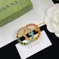 Gucci Double G Multicolor Crystals Hair Slides In Gold