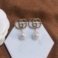 Gucci Double G Pearl Pendant Earrings In Gold