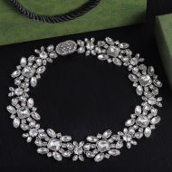 Gucci Flower Crystal Necklace In Silver/White
