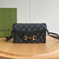 Gucci Mini Horsebit 1955 Crossbody Bag In GG Supreme Denim Black