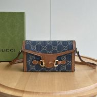 Gucci Mini Horsebit 1955 Crossbody Bag In GG Supreme Denim Blue/Brown