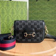 Gucci Mini Horsebit 1955 Shoulder Bag with Web Strap In GG Supreme Denim Black