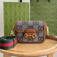 Gucci Mini Horsebit 1955 Shoulder Bag with Web Strap In Jumbo GG Canvas Blue/Brown