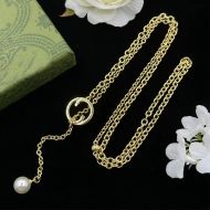 Gucci Interlocking G Pearl Drop Necklace In Gold