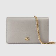 Gucci Large Marmont Chain Wallet In Textured Leather Grey/Pink