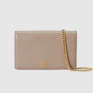 Gucci Large Marmont Chain Wallet In Textured Leather Khaki/Yellow