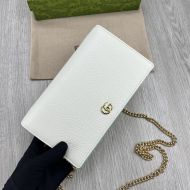 Gucci Large Marmont Chain Wallet In Textured Leather White/Blue