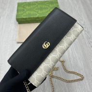 Gucci Large Marmont Continental Chain Wallet In GG Supreme Canvas and Textured Leather Apricot/Black