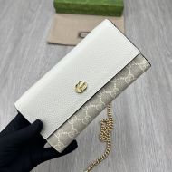 Gucci Large Marmont Continental Chain Wallet In GG Supreme Canvas and Textured Leather Apricot/White