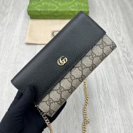 Gucci Large Marmont Continental Chain Wallet In GG Supreme Canvas and Textured Leather Beige/Black