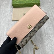 Gucci Large Marmont Continental Chain Wallet In GG Supreme Canvas and Textured Leather Beige/Pink