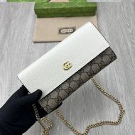 Gucci Large Marmont Continental Chain Wallet In GG Supreme Canvas and Textured Leather Beige/White