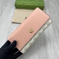 Gucci Large Marmont Continental Wallet In GG Supreme Canvas and Textured Leather Apricot/Pink