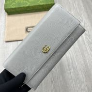Gucci Large Marmont Continental Wallet In Textured Leather Grey/Pink