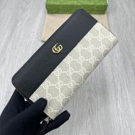 Gucci Large Marmont Zip Around Wallet In GG Supreme Canvas and Textured Leather Apricot/Black