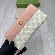 Gucci Large Marmont Zip Around Wallet In GG Supreme Canvas and Textured Leather Apricot/Pink