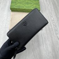 Gucci Large Marmont Zip Around Wallet In Textured Leather Black