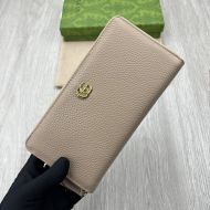 Gucci Large Marmont Zip Around Wallet In Textured Leather Khaki/Yellow