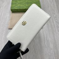Gucci Large Marmont Zip Around Wallet In Textured Leather White/Blue