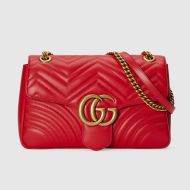 Gucci Medium Marmont Flap Shoulder Bag In Matelasse Leather Red